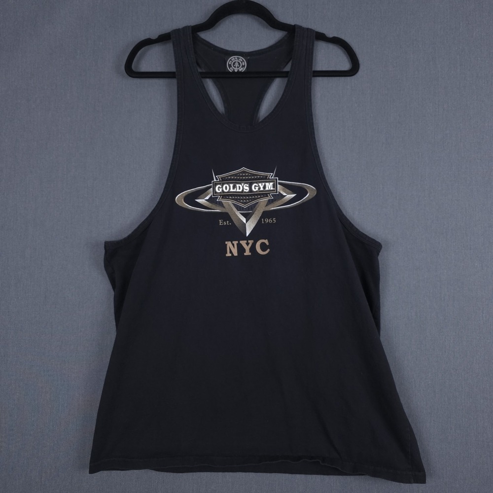 Golds Gym Tank Top Y-Back Shirt Mens Black 2XL XXL Black New York USA Racerback